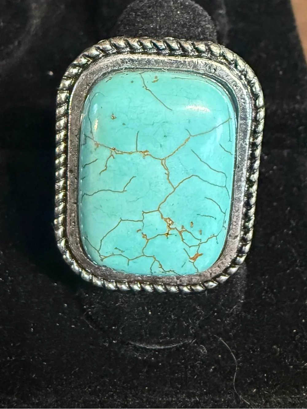 Silver-tone Turquoise Statement Ring - Blue Green Stone